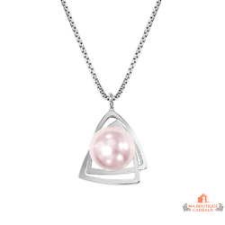 Collier Pendentif Argent 925/1000 avec Triangle et Perle Rose d'Imitation - Carla Nogueres - Garantie 2 ans