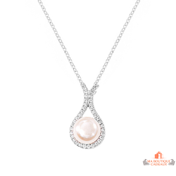 Collier pendentif argent 925/1000 avec perle rose - Carla Nogueres, garantie 2 ans