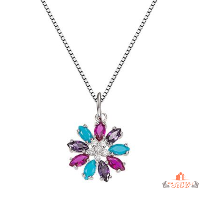 Collier pendentif fleur multicolore Carla Nogueres - Garantie 2 ans