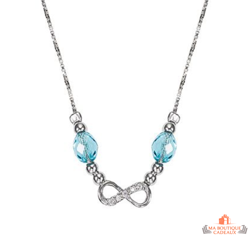 Collier Pendentif Infini en Argent 925 avec Pierres Bleu Turquoise - Carla Nogueres, Garantie 2 ans.