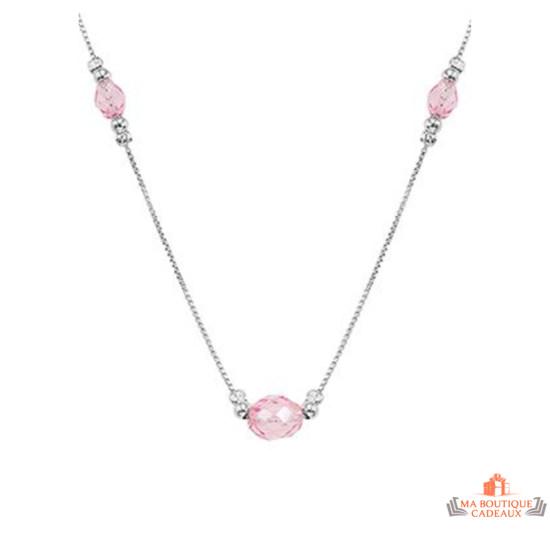 Collier Pendentif en Argent 925/1000 avec Trois Pierres Roses Swarovski - Carla Nogueres, Garantie 2 ans