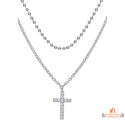 Collier Pendentif Croix Double Chaîne en Argent 925/1000 Carla Nogueres Garantie 2 ans