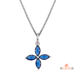 Collier Pendentif Fleur Bleu Saphir en Argent 925/1000 Carla Nogueres Garantie 2 ans