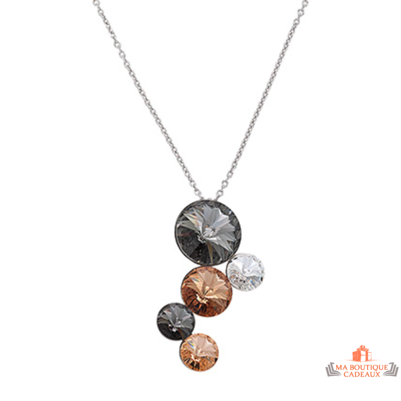 Collier Pendentif Argent 925/1000, 5 Pierres Multicolores Carla Nogueres Garantie 2 ans