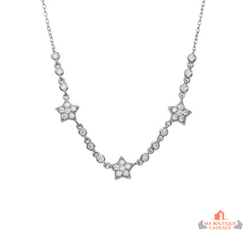 Carla Nogueres Collier Pendentif Argent 925/1000 Trois Étoiles en Oxyde de Zirconium Garantie 2 ans