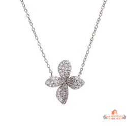 Carla Nogueres Collier Pendentif Argent 925/1000 Fleur avec 4 Pétales en Oxyde de Zirconium Garantie 2 ans