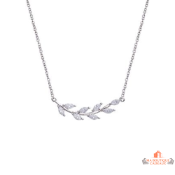 Carla Nogueres Collier Pendentif Argent 925/1000 Branche d'Olivier en Oxyde de Zirconium Garantie 2 ans