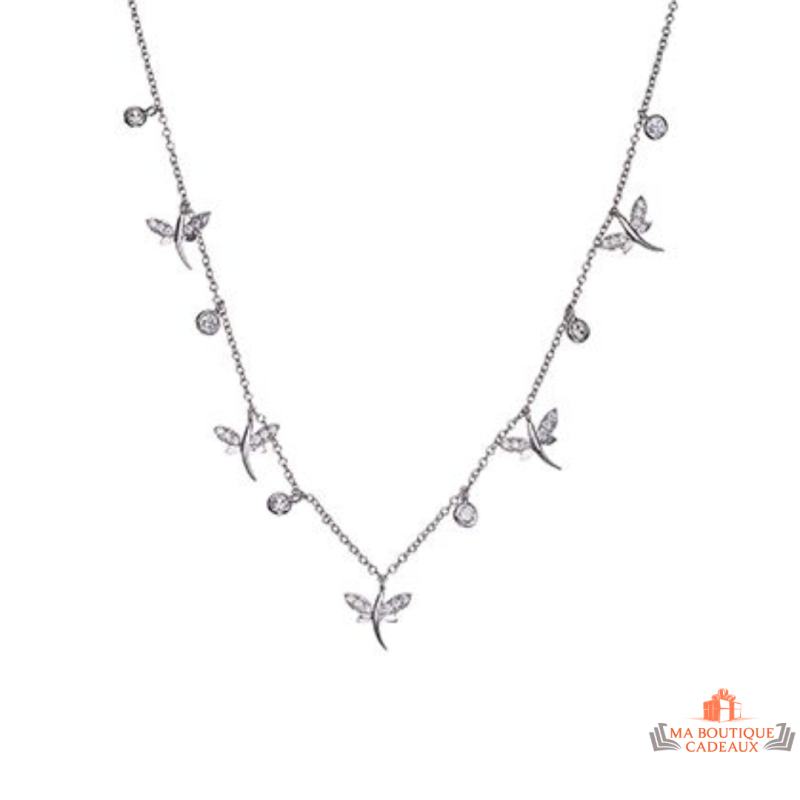 Carla Nogueres Collier Pendentif Argent 925/1000 Libellules en Oxyde de Zirconium Garantie 2 ans