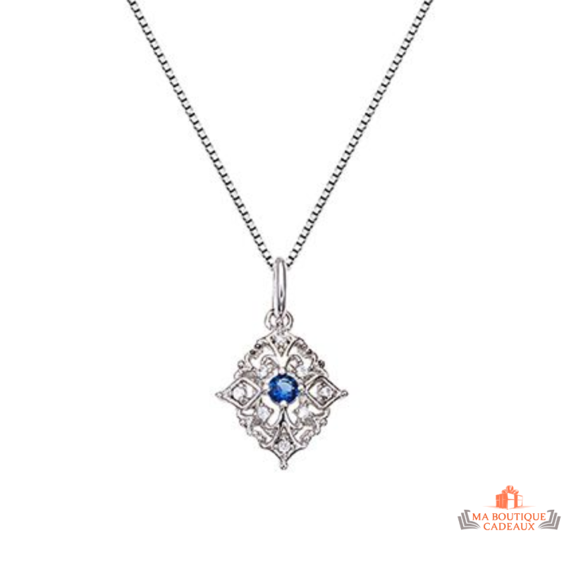 Carla Nogueres Collier Pendentif Argent 925/1000 Géométrie avec Saphir Bleu Garantie 2 ans
