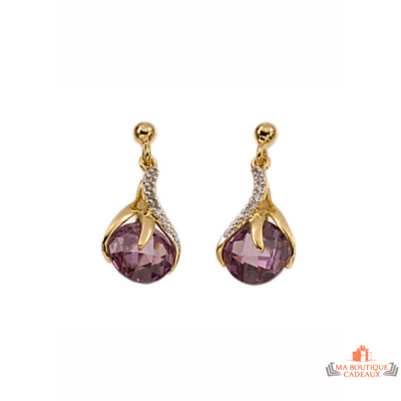 Boucles d'Oreilles en Plaqué Or avec Oxyde de Zirconium Violet Carla Nogueres - Garantie 2 ans