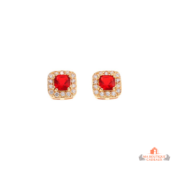 Boucles d'Oreilles Plaqué Or avec Carré Rouge en Oxyde de Zirconium - Carla Nogueres- Garantie 2 ans