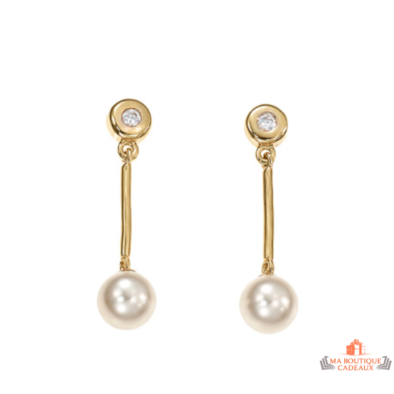 Boucles d'Oreilles Pendantes en Plaqué Or avec Perle Carla Nogueres- Garantie 2 ans