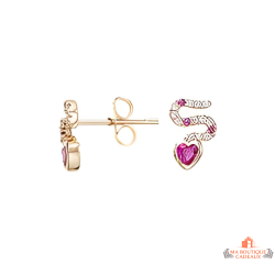 Boucles d'oreilles Carla Nogueres en plaqué or motif serpent tête cœur rouge - Garantie 2 ans