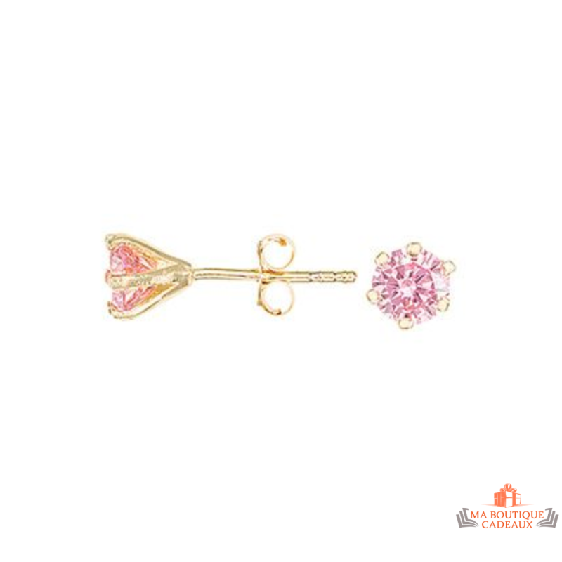 Boucles d'Oreilles en Plaqué Or avec Solitaire Rose en Oxyde de Zirconium Carla Nogueres Garantie 2 ans