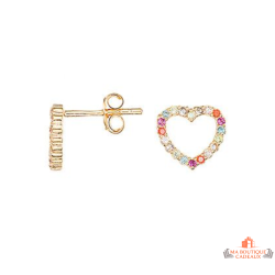 Boucles d'Oreilles en Plaqué Or avec Cœur Multicolore en Oxyde de Zirconium Carla Nogueres Garantie 2 ans