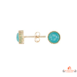 Boucles d'Oreilles Plaqué Or Carla Nogueres Garantie 2 ans avec Motif Solitaire Bleu Turquoise.