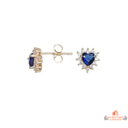 Boucles d'Oreilles Plaqué Or Carla Nogueres Garantie 2 ans avec Motif Cœur avec Pierre Bleue