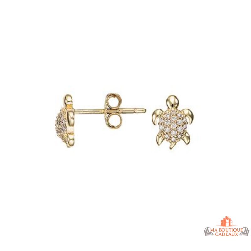 Boucles d'Oreilles Plaqué Or Motif Tortue en Oxyde de Zirconium Carla Nogueres Garantie 2 Ans
