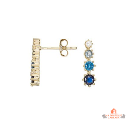Boucles d'Oreilles Plaqué Or Motif Pierres Bleu Nuancé Carla Nogueres Garantie 2 Ans