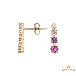 Boucles d'Oreilles Plaqué Or Motif Pierres Nuancées Rose, Violet, Blanc, Rouge Carla Nogueres Garantie 2 Ans