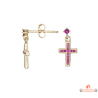 Boucles d'Oreilles Plaqué Or Motif Croix Rose Carla Nogueres Garantie 2 Ans