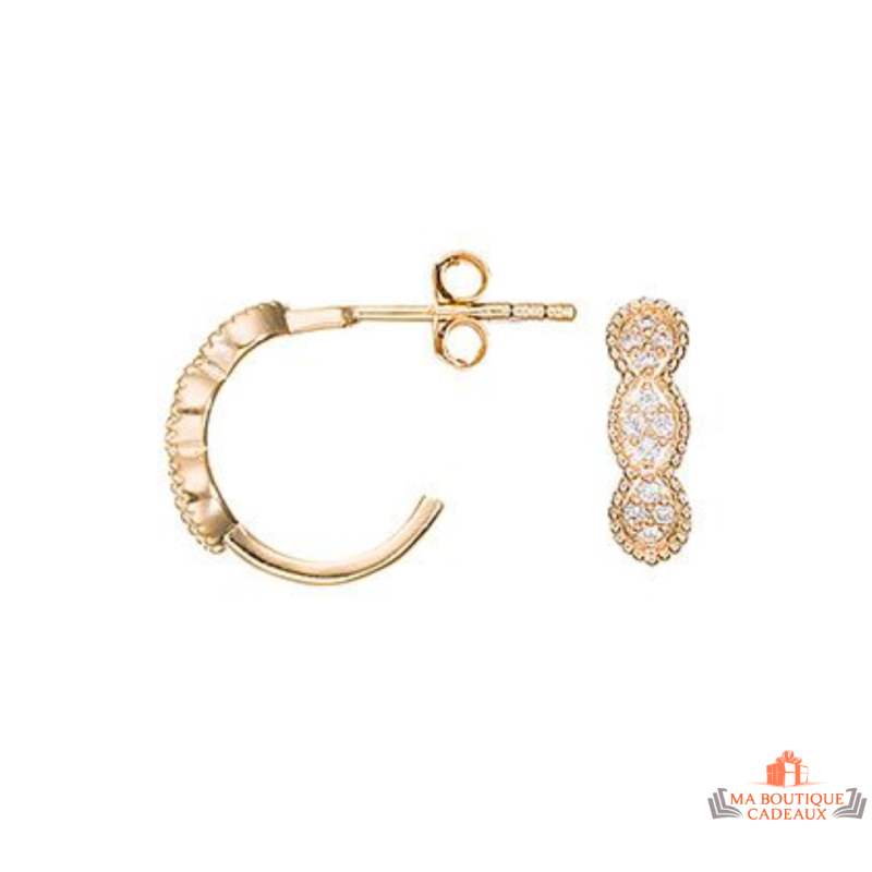 Boucles d'Oreilles Plaqué Or Motif Demi Anneau en Oxyde de Zirconium de Carla Nogueres - Garantie 2 ans