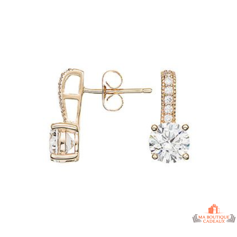 Boucles d'Oreilles Plaqué Or Motif Solitaire en Oxyde de Zirconium de Carla Nogueres - Garantie 2 ans