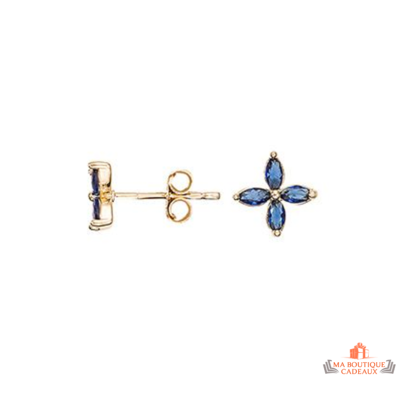 Boucles d'Oreilles Plaqué Or Motif Fleur Bleue en Oxyde de Zirconium de Carla Nogueres - Garantie 2 ans