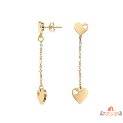 Boucles d'Oreilles Fantaisie Acier Doré Motif 2 Cœurs avec Chaîne - Carla Nogueres | Garantie 2 ans