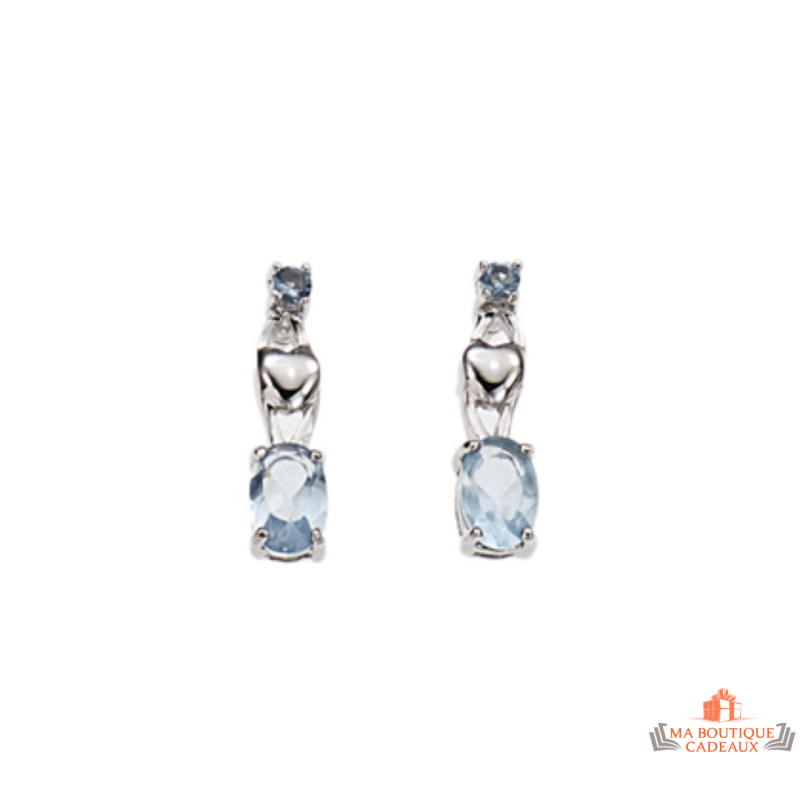 Boucles d'oreilles pendantes en argent 925/1000 avec pierre bleue en oxyde de zirconium - Carla Nogueres - Garantie 2 ans