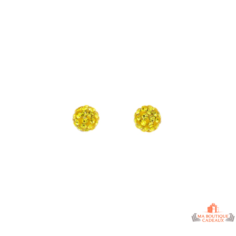 Boucles d'oreilles en argent 925/1000 avec boule jaune en oxyde de zirconium - Carla Nogueres - Garantie 2 ans