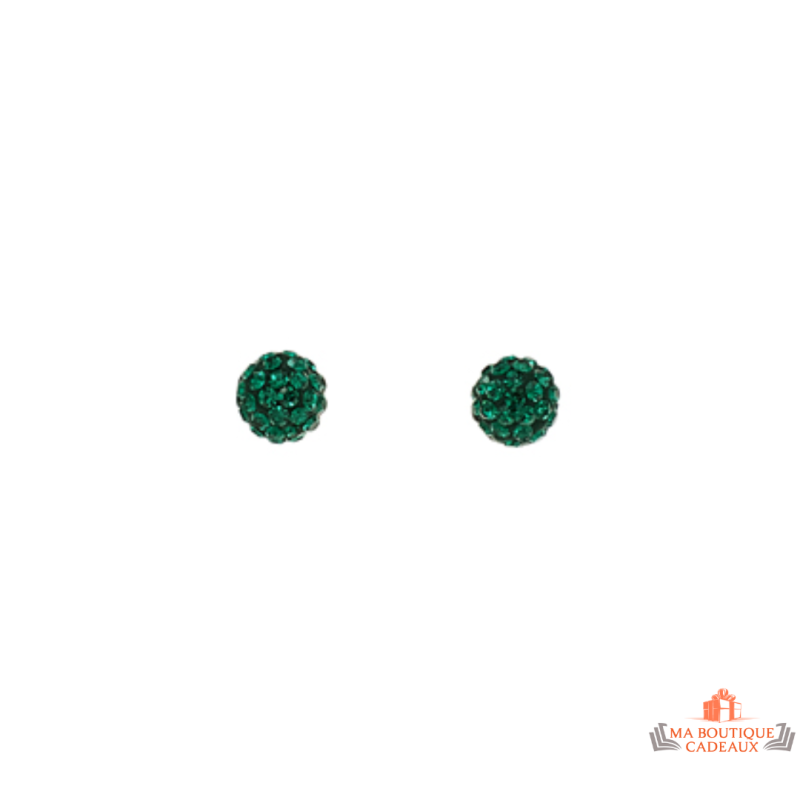 Boucles d'oreilles en argent 925/1000 avec boule verte en oxyde de zirconium - Carla Nogueres - Garantie 2 ans