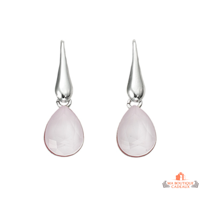 Boucles d'oreilles en argent 925/1000 motif goutte d'eau avec pierre rose - Carla Nogueres - Garantie 2 ans