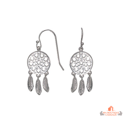 Boucles d'oreilles Carla Nogueres en argent 925 motif attrape rêve avec fermoir papillons, garantie 2 ans