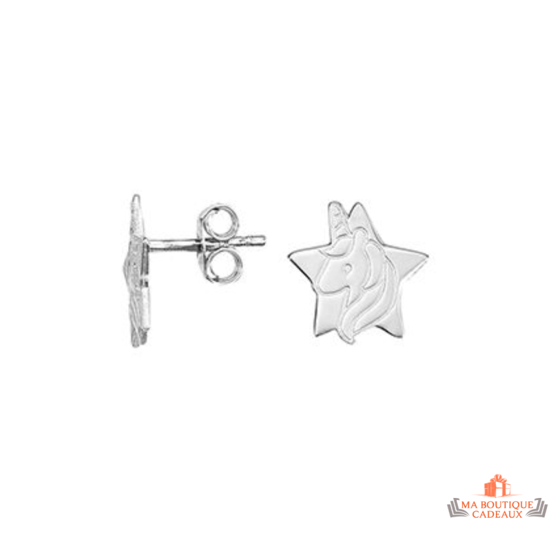 Boucles d'oreilles étoile licorne en argent 925/°° de Carla Nogueres, garantie 2 ans, idéales pour enfants