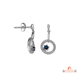 Boucles d'Oreilles Argent 925/°° Cercle Pierre Bleue - Carla Nogueres