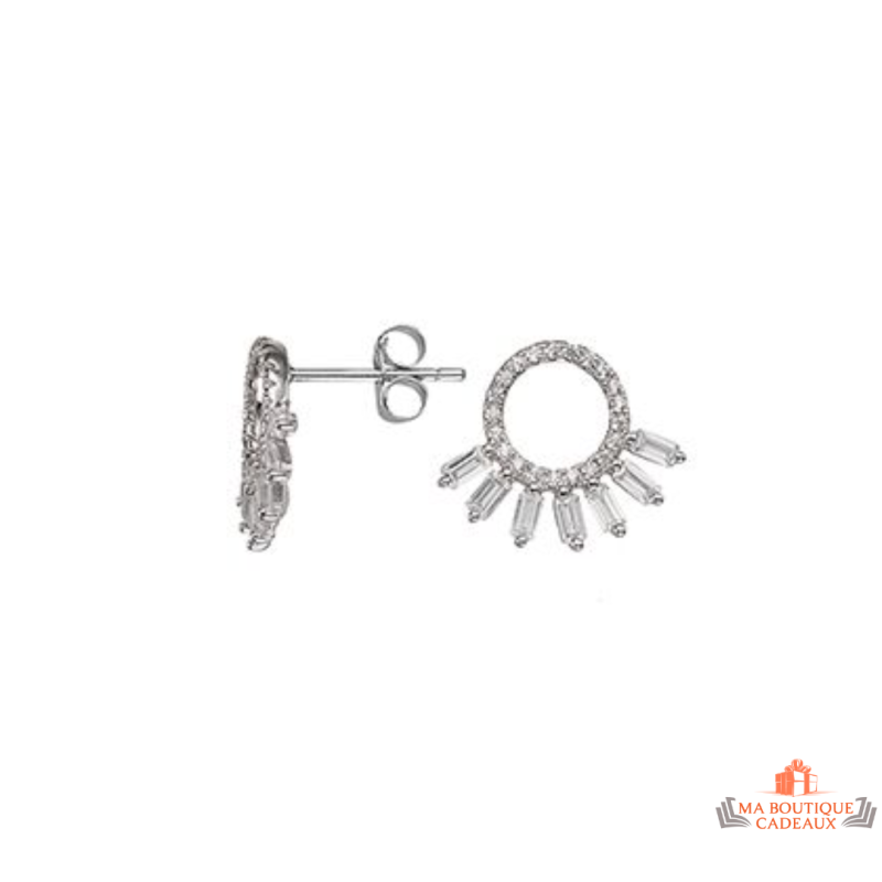 Boucles d'oreilles Carla Nogueres argent 925/°° motif cercle et plumes, garantie 2 ans.
