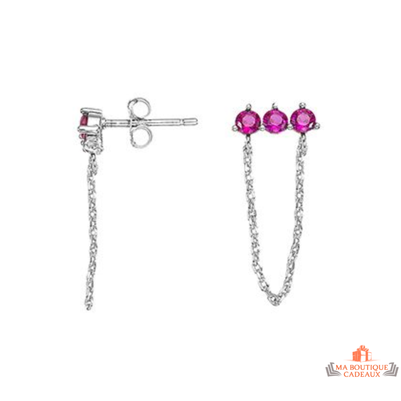 Boucles d'Oreilles Pendantes Chaîne Trois Pierres Fuchsia Carla Nogueres - Garantie 2 ans