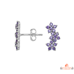 Boucles d'Oreilles Argent 925/°° Motif Trois Fleurs Violettes Carla Nogueres Garantie 2 ans