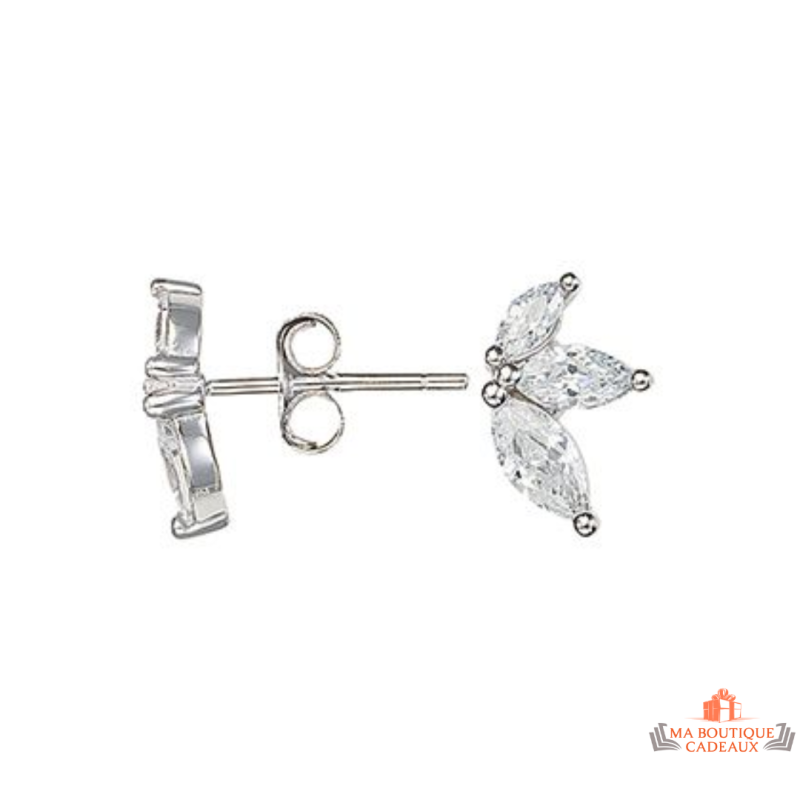 Boucles d'oreilles en argent 925/°° motif demi fleur en oxyde de zirconium - Carla Nogueres Garantie 2 ans