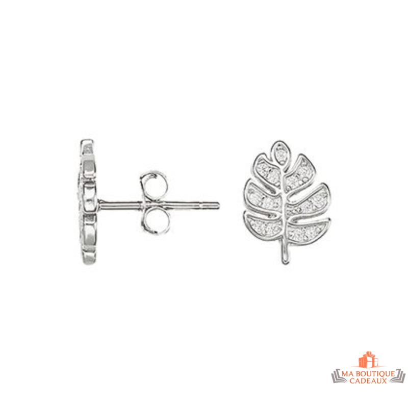 Boucles d'oreilles en argent 925/°° motif feuille en oxyde de zirconium - Carla Nogueres Garantie 2 ans