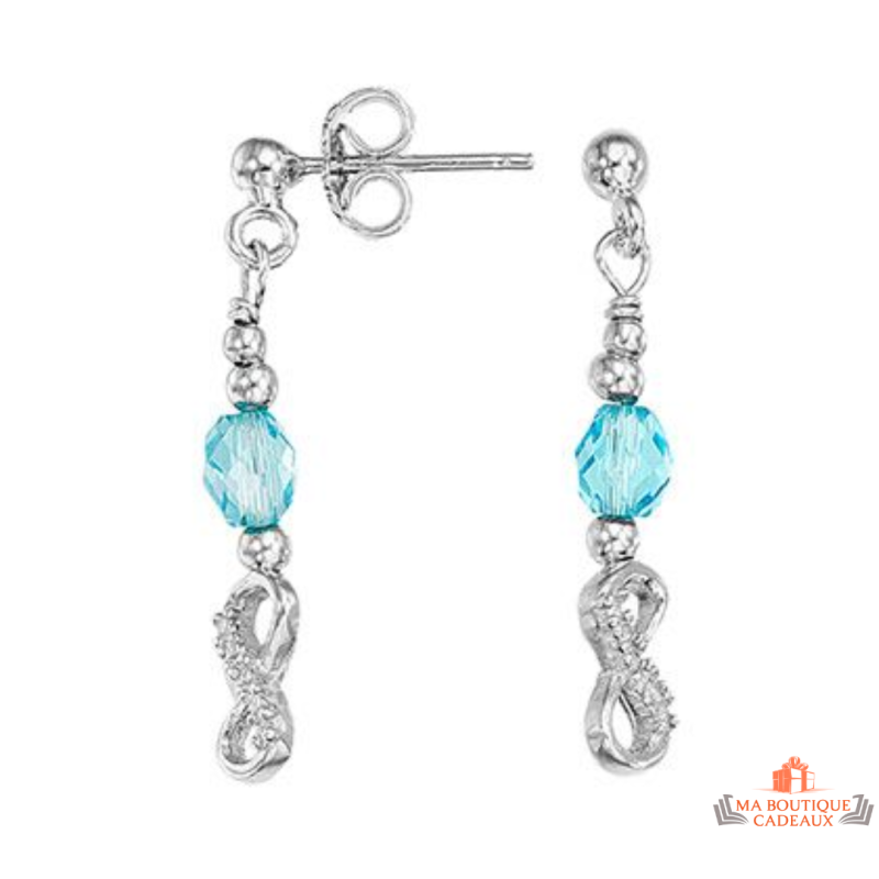 Boucles d'oreilles pendantes en argent 925/°° motif infini avec pierre bleu turquoise Swarovski - Carla Nogueres Garantie 2 ans