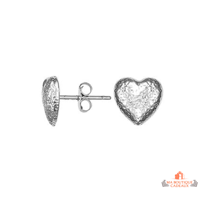 Boucles d'oreilles en argent 925/°° motif cœur Carla Nogueres, fermoir papillons, garantie 2 ans