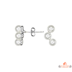 Boucles d'oreilles en argent 925/°° Carla Nogueres avec trois perles d'imitation, fermoir papillons, garantie 2 ans