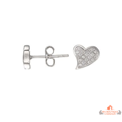 Boucles d'oreilles en argent 925/°° motif cœur en oxyde de zirconium Carla Nogueres, fermoir papillons, garantie 2 ans