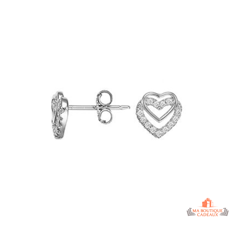 Boucles d'Oreilles Double Cœur en Oxyde de Zirconium Carla Nogueres en Argent 925 Garantie 2 ans