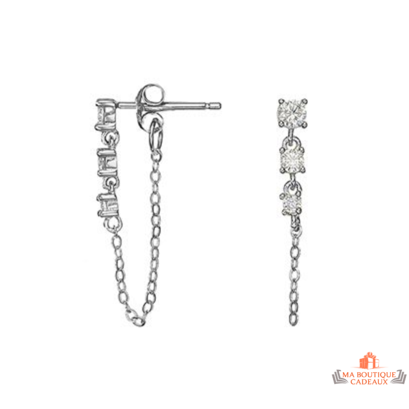 Boucles d'Oreilles Pendantes Trois Pierres Carla Nogueres Garantie 2 ans