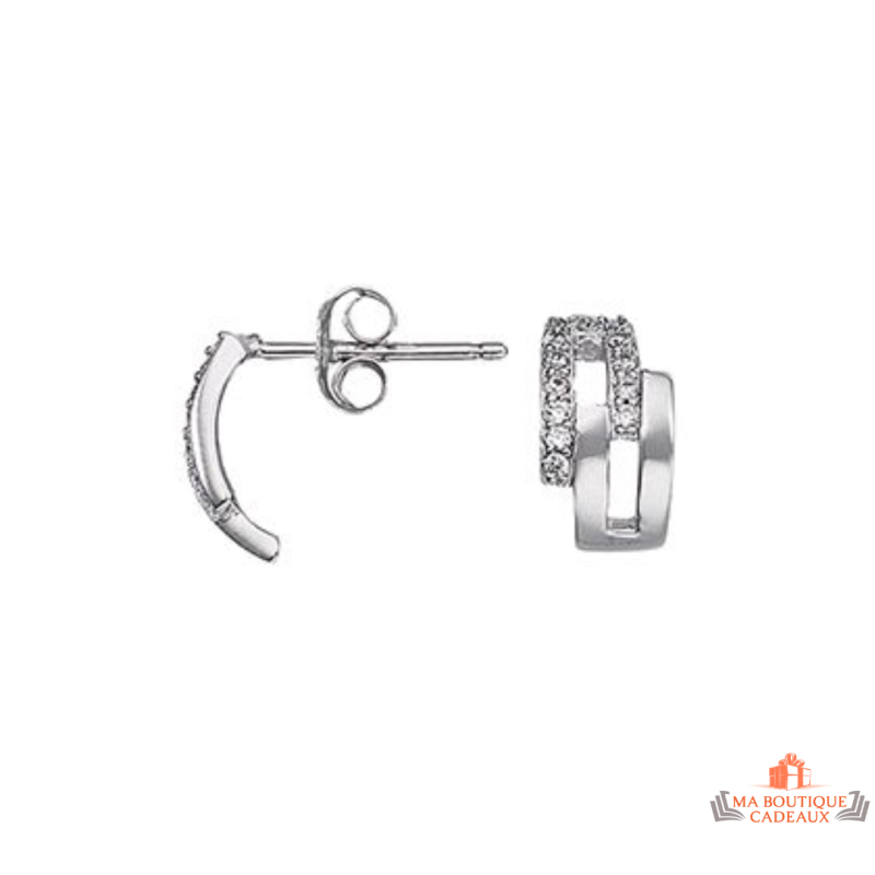 Boucles d'oreilles en argent 925/°° Carla Nogueres avec rectangles enlacés et zirconium, garantie 2 ans.