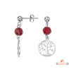 Boucles d'oreilles en argent 925/°° Carla Nogueres avec arbre de vie et pierre rouge, garantie 2 ans.