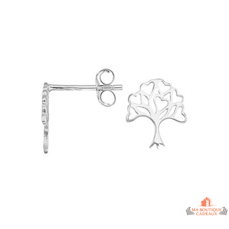 Boucles d'oreilles en argent 925/°° Carla Nogueres avec motif arbre de vie, garantie 2 ans.